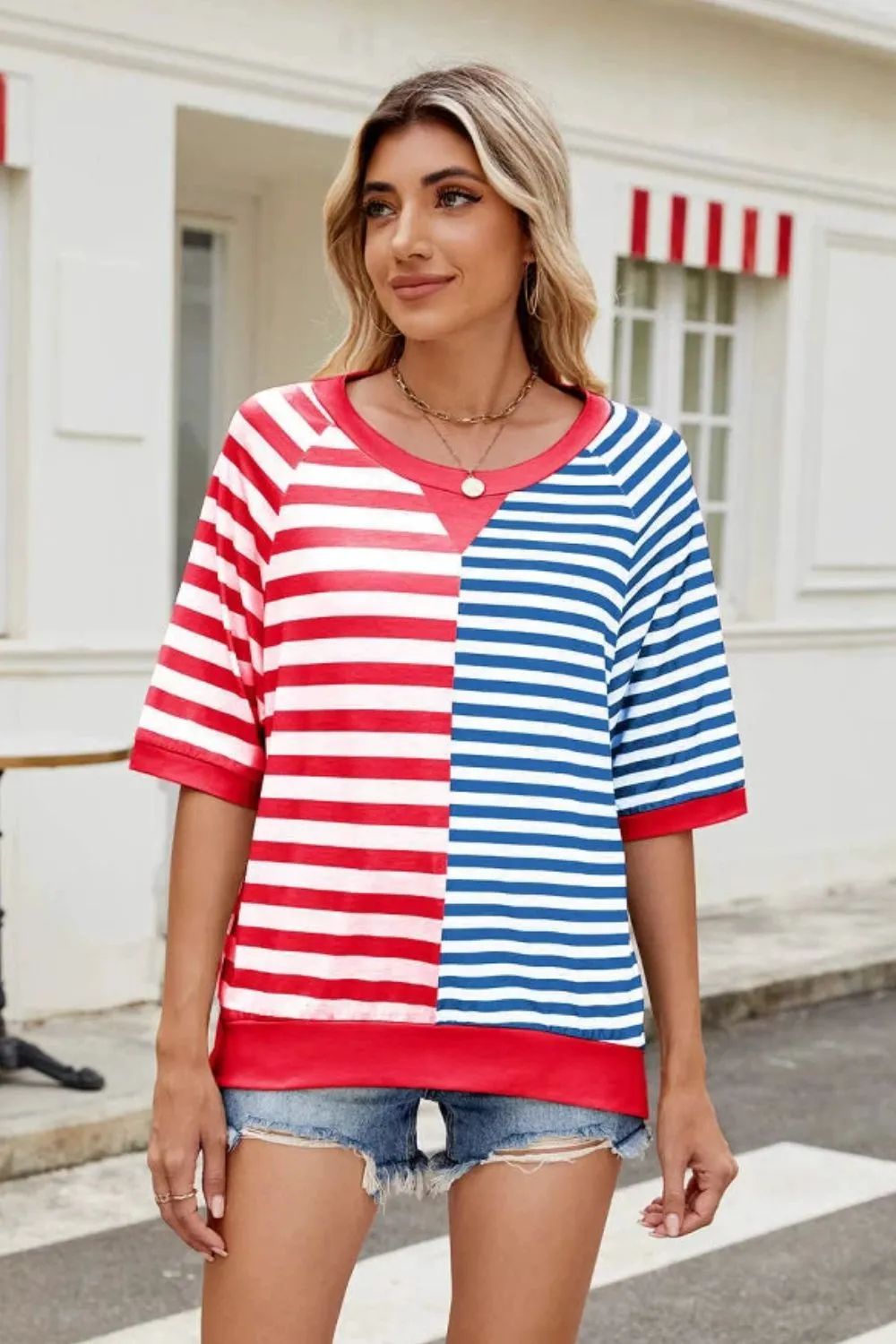 Striped Round Neck Half Sleeve T-Shirt, image 4