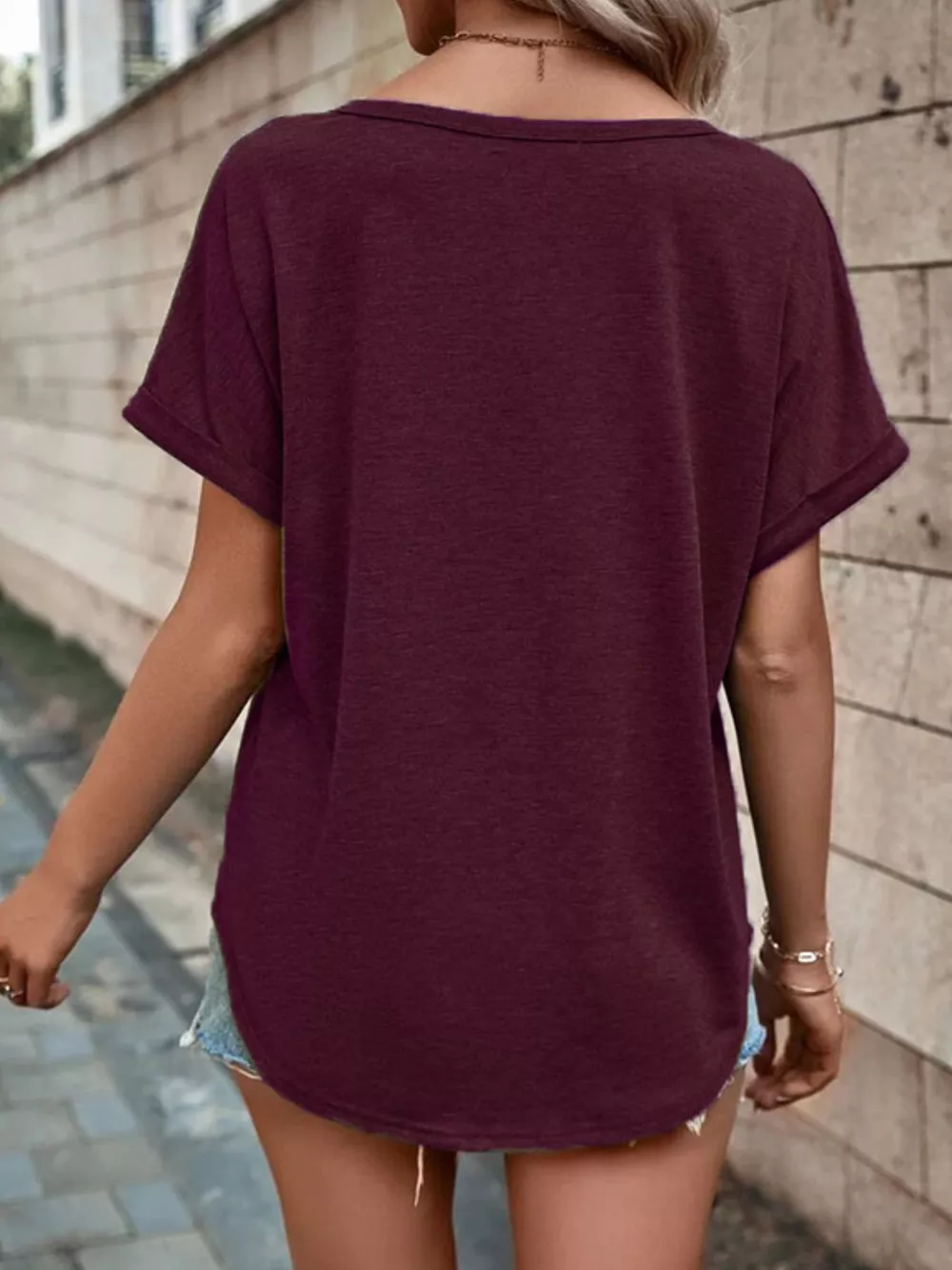 Full Size Decor Button Short Sleeve T-Shirt Plus Size, image 3