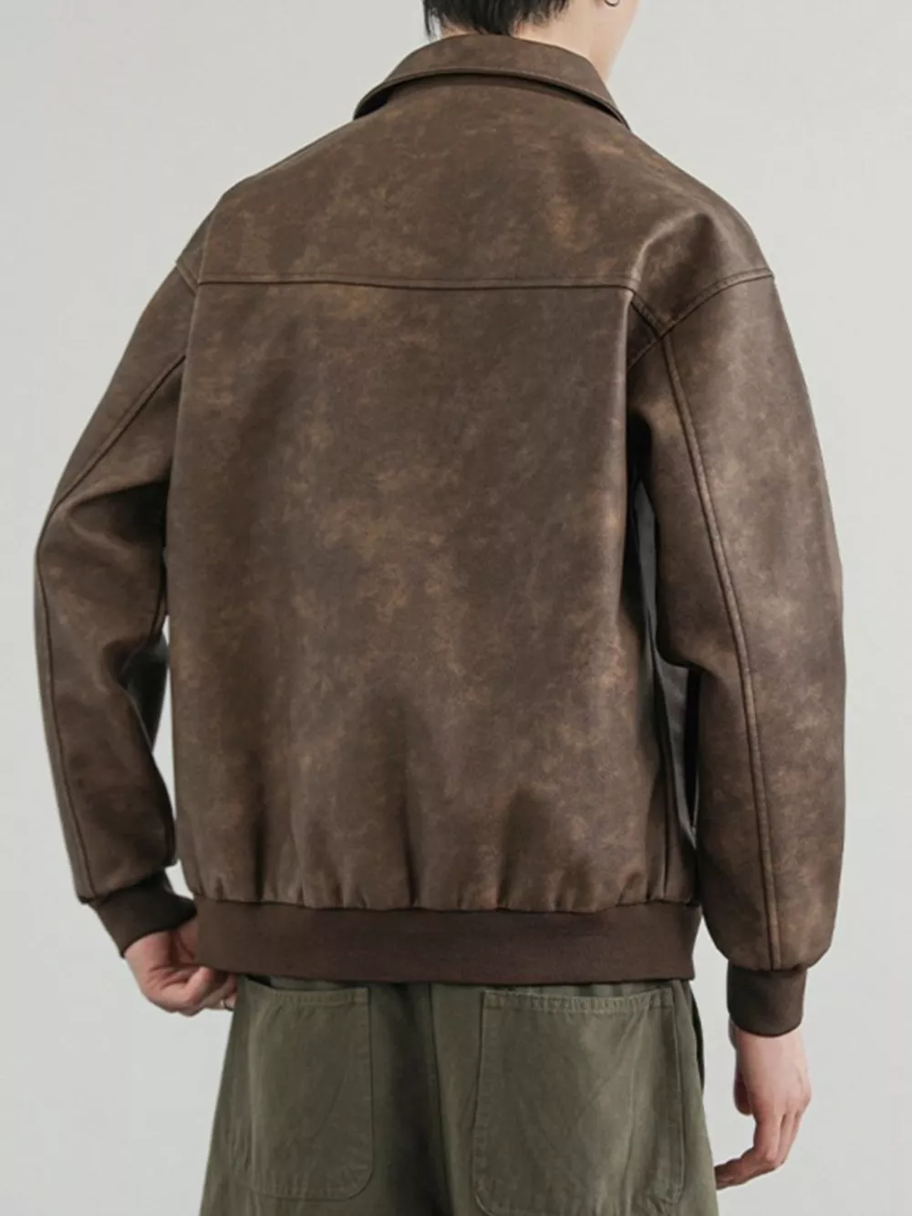 Men's Plus Size Zip Up Faux Leather Shacket, image 4