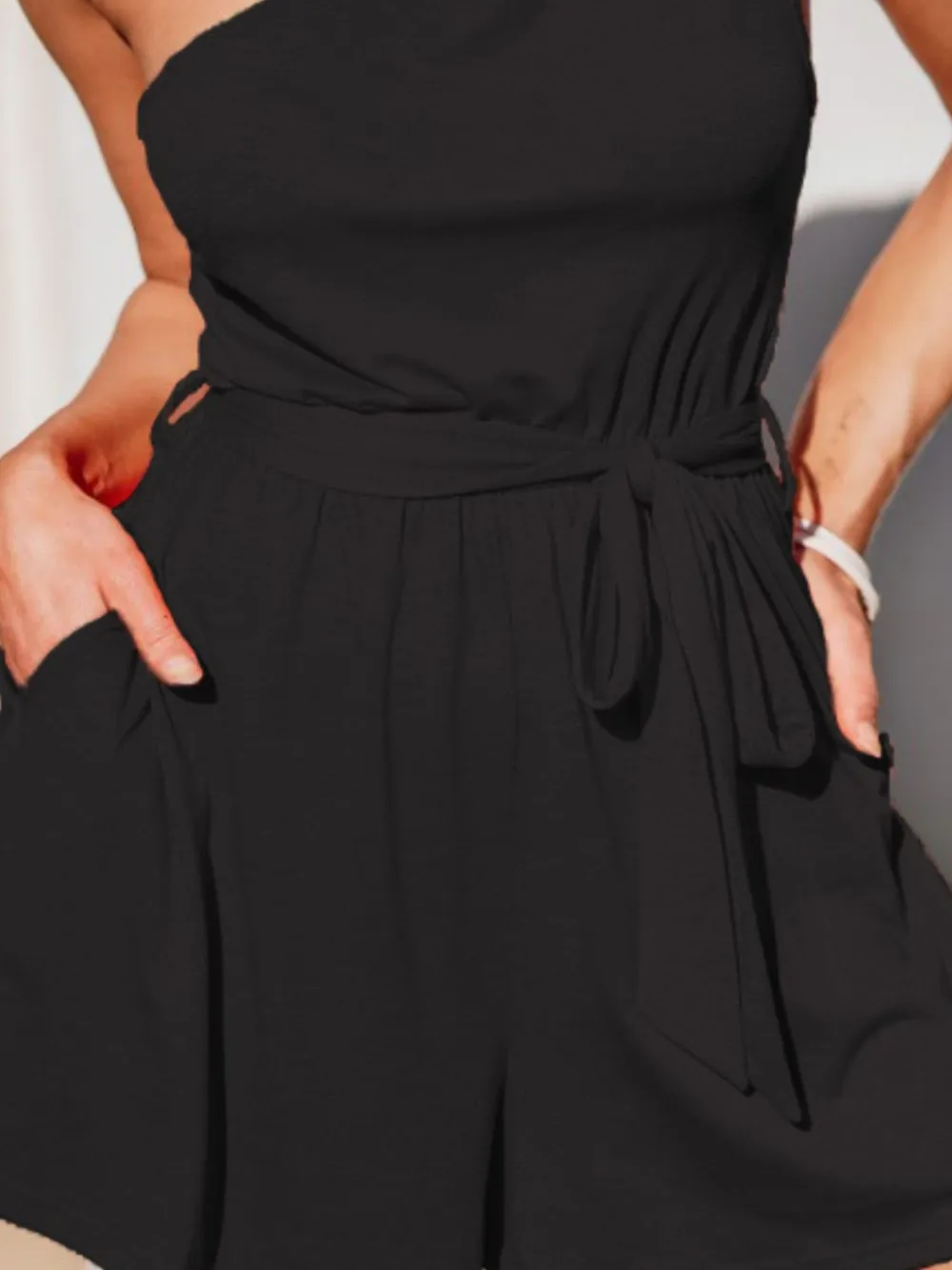 Single Shoulder Tie Waist Romper, image 6