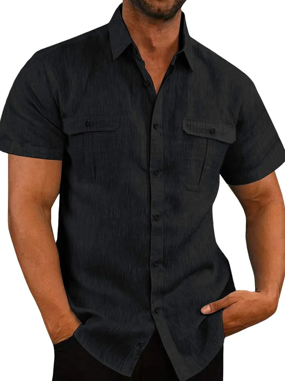 Men's Plus Size Collared Neck Short Sleeve Shirt, image 7