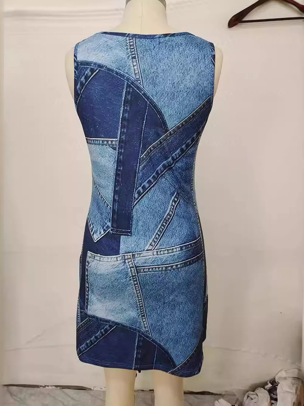 Patchwork Denim Sleeveless Dress, image 4