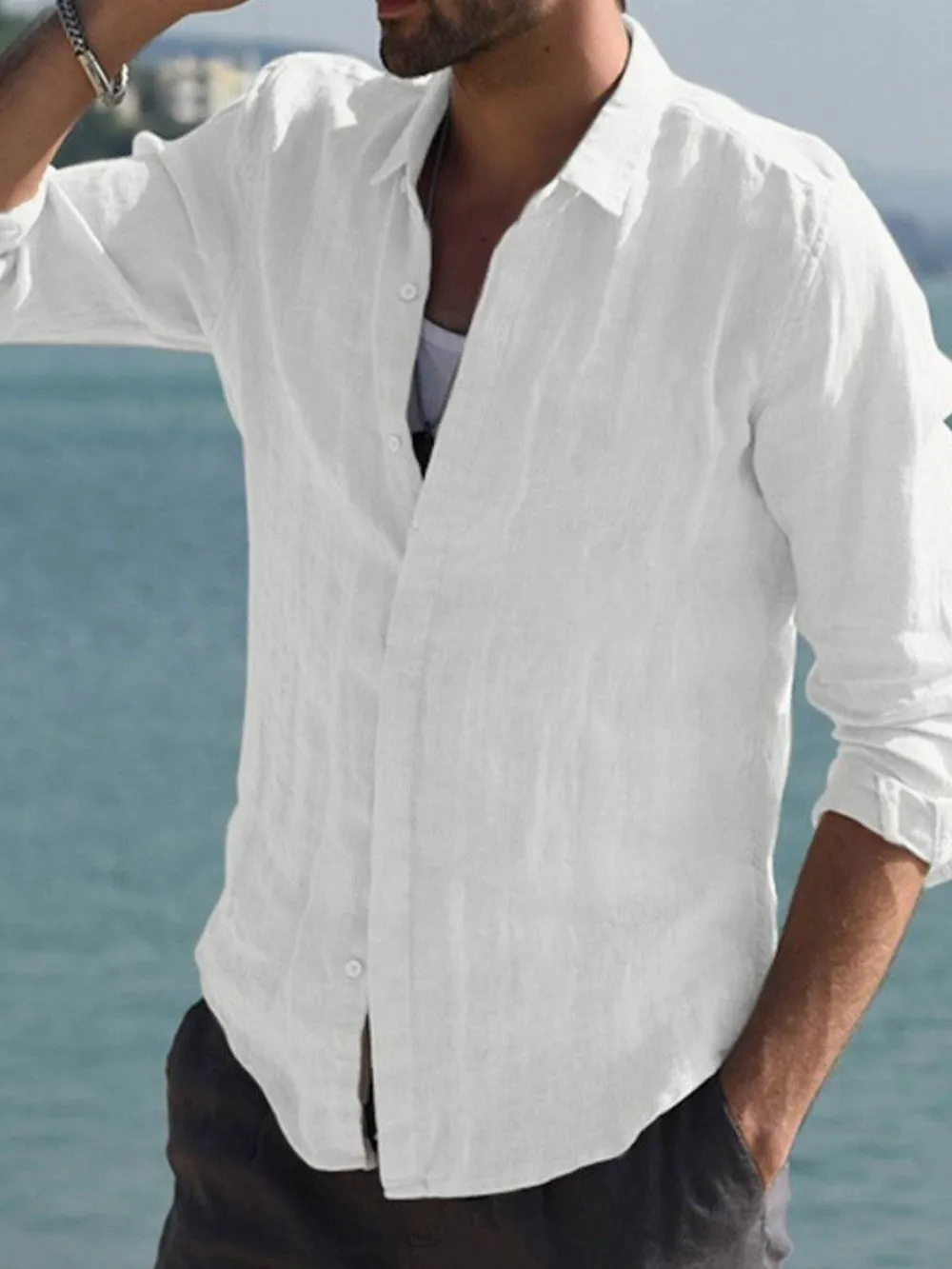 Men's Full Size Casual Linen Long Sleeve Shirt Plus Size, image 2