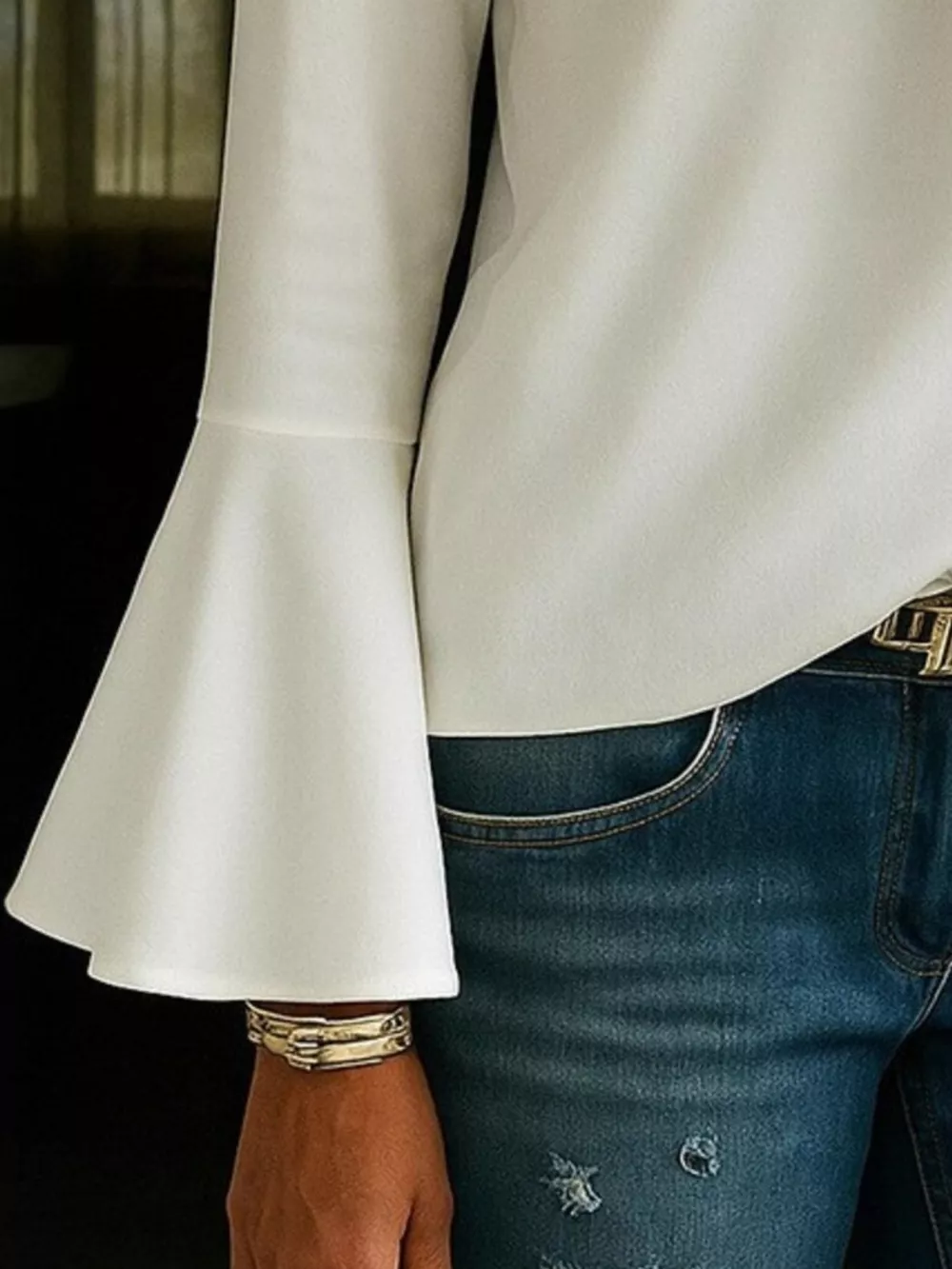 Full Size Ruffled V-Neck Long Sleeve Blouse Plus Size, image 4