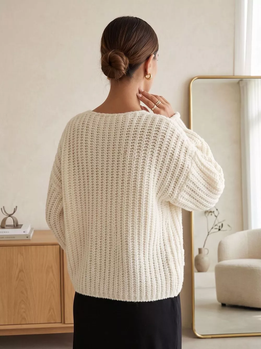 Ribbed Knit Cardigan with Gold-Tone Buttons, image 3