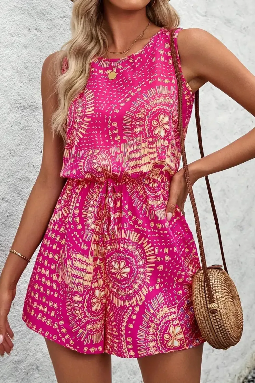 Boho Floral Print Sleeveless Summer Romper, image 4