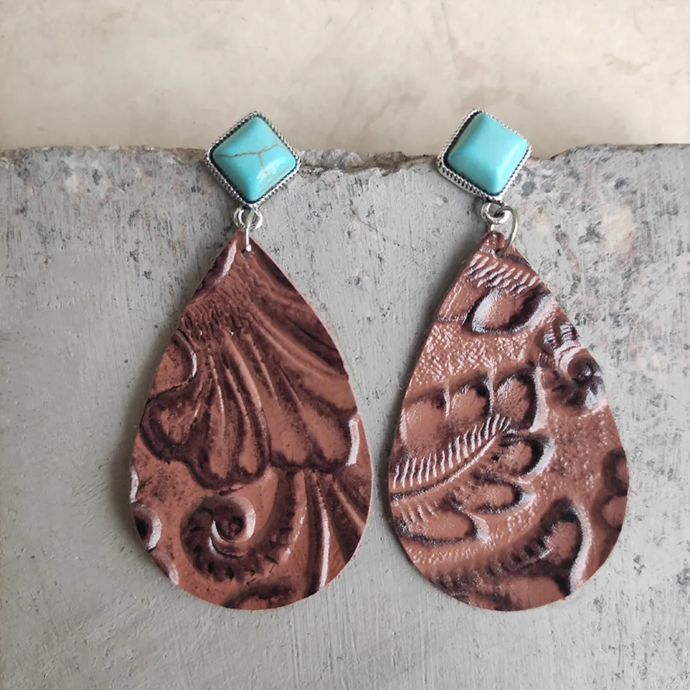 Artificial Turquoise Teardrop Earrings, image 3