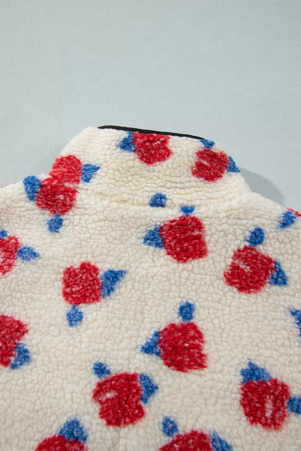 Floral Print Zipper Stand Neck Outerwear Fleece Coat, image 9