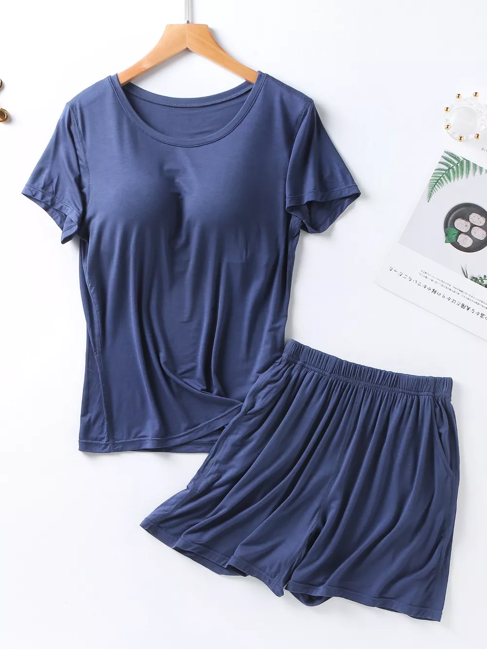 Plus Size Padded Round Neck Modal T-Shirt and Shorts Set, image 25