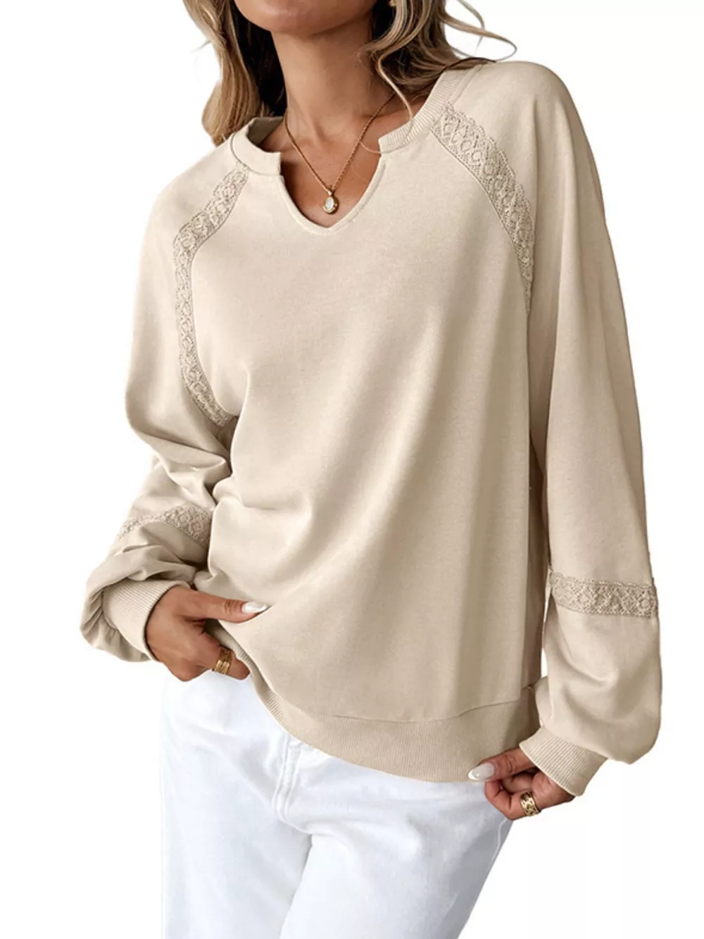Notched Raglan Sleeve Sweatshirt, image 10