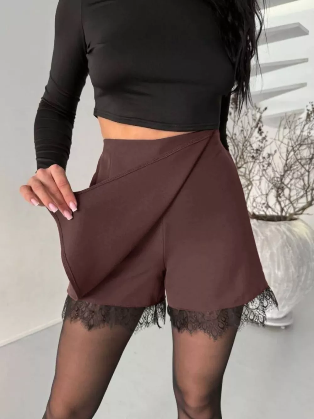 High-Waisted Lace Hem Skort, image 9