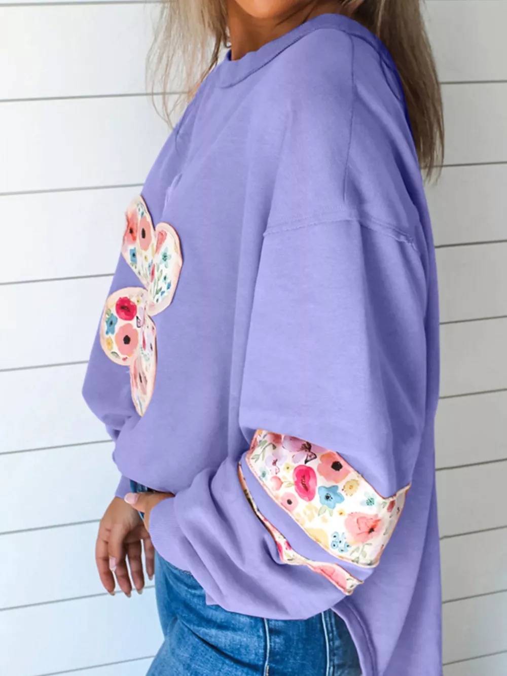 Plus Size Floral Applique Drop Shoulder Sweatshirt, image 2