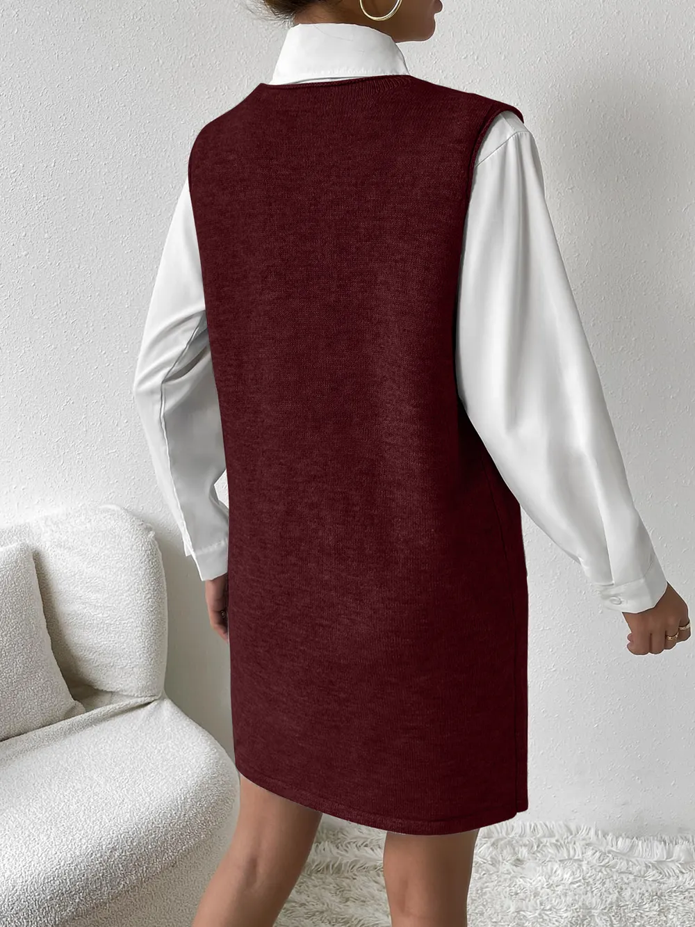 V-Neck Sleeveless Sweater Dress with Pockets, image 3