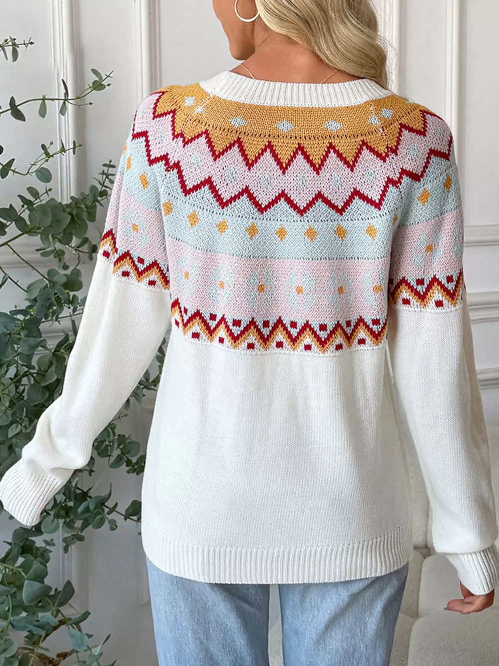 Contrast Round Neck Long Sleeve Sweater, image 6
