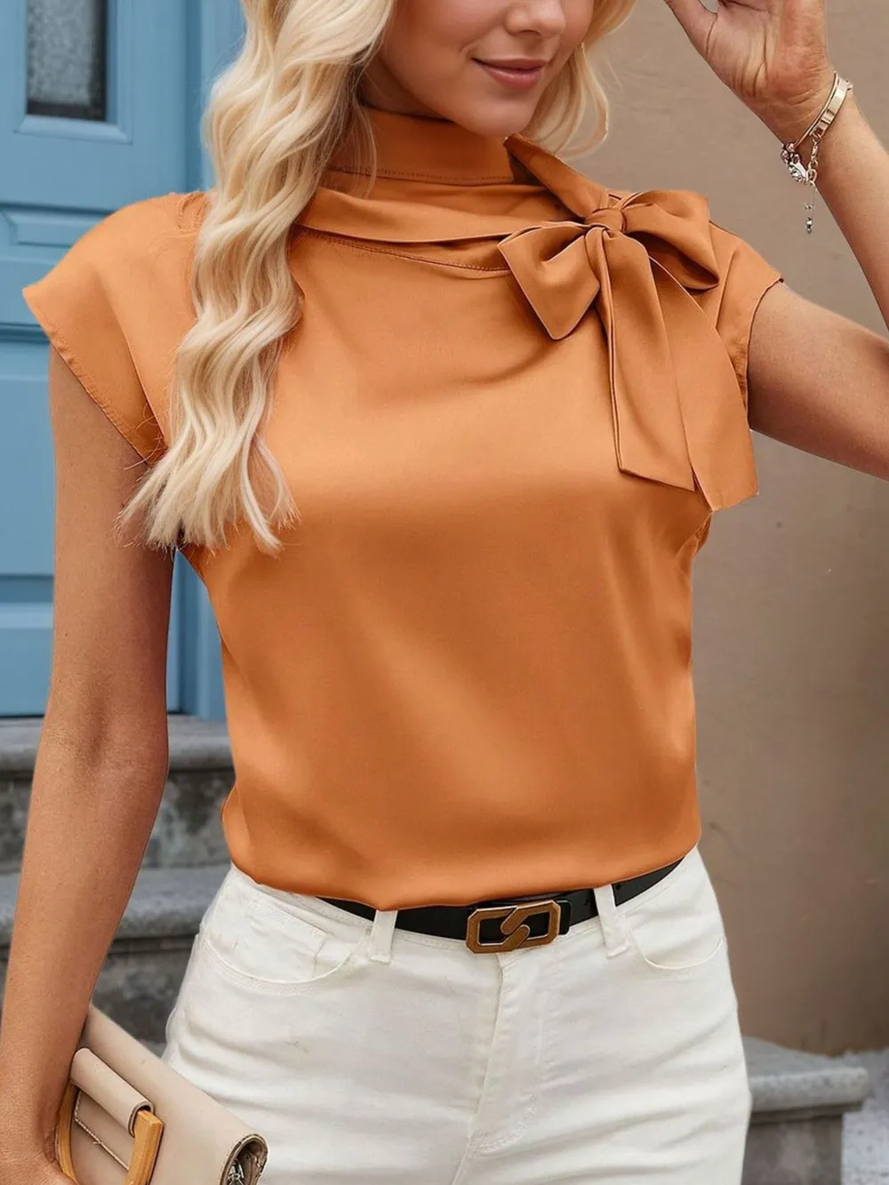 Bow Tie Cap Sleeve Blouse, image 6