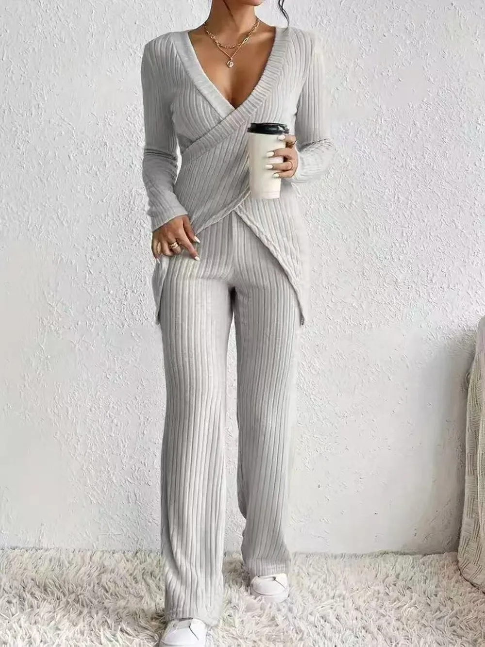 Surplice Long Sleeve Top and Pants Set, image 11