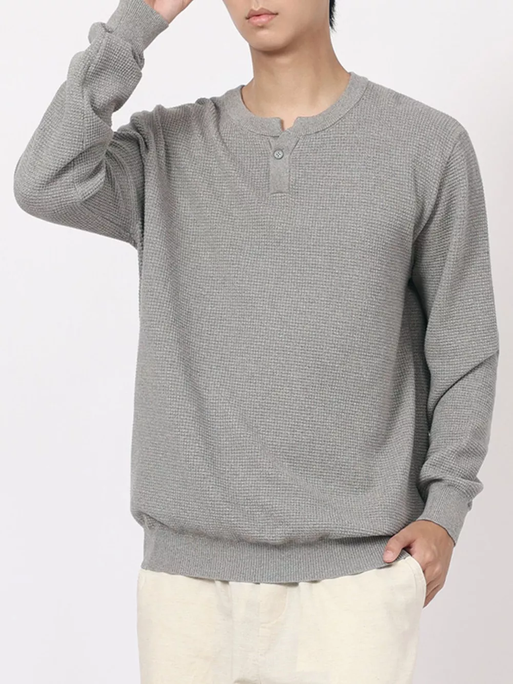 Men's Plus Size Button Detail Waffle Knit Top