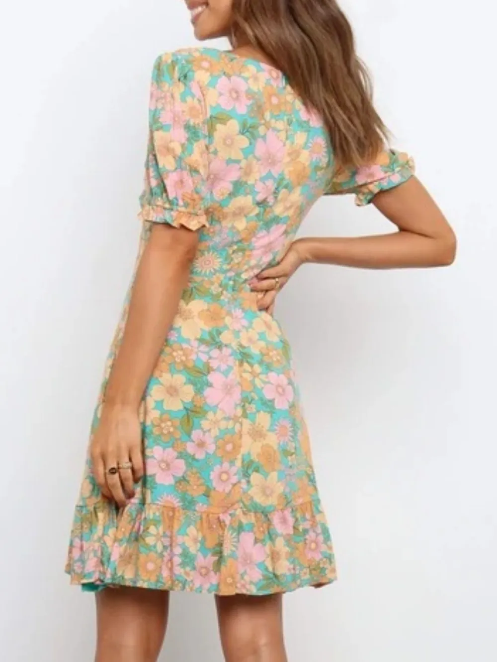 Ruffled Hem Printed Short Sleeve Mini Dress, image 4