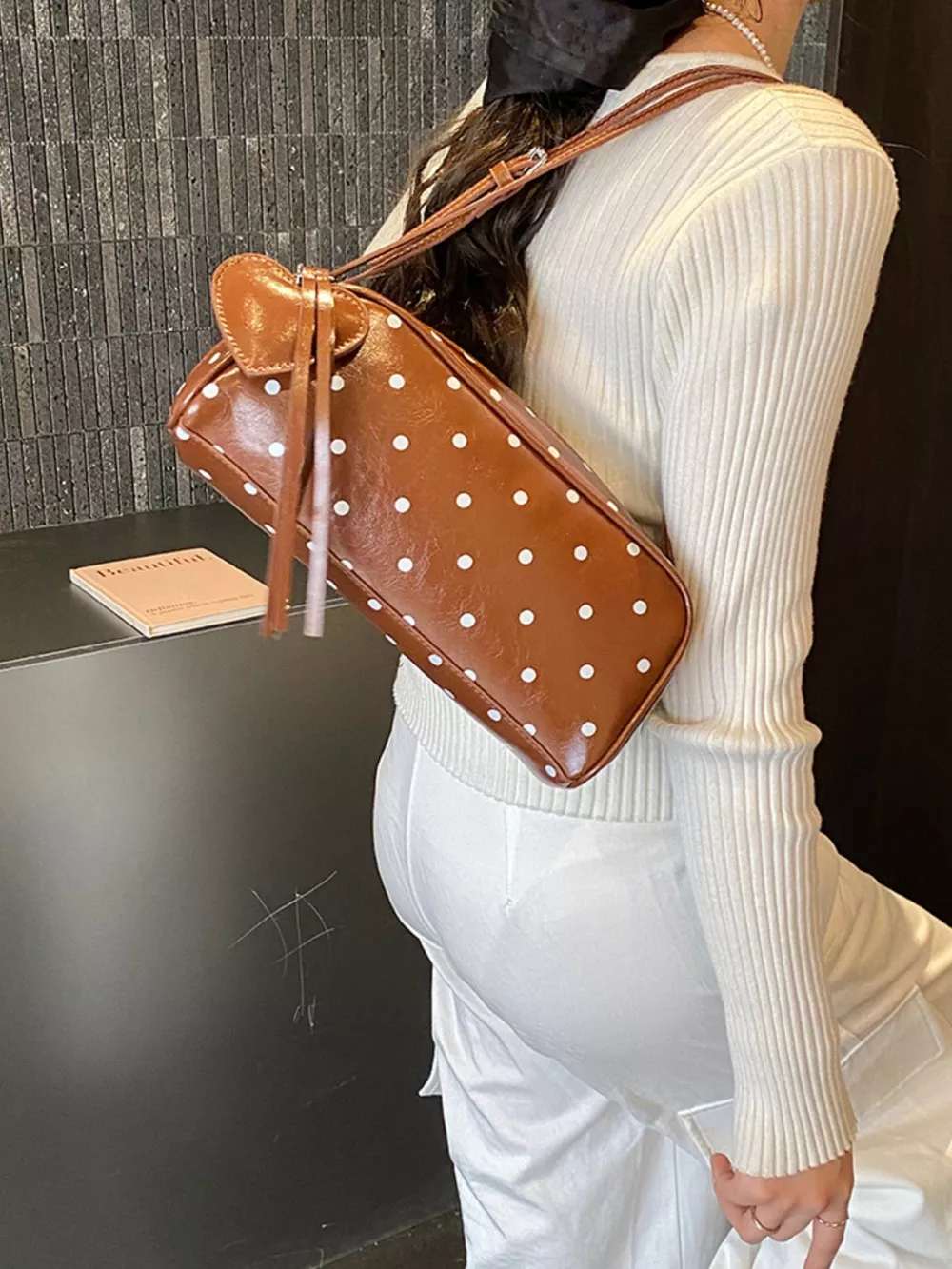 Polka Dot Leather Shoulder Bag, image 4