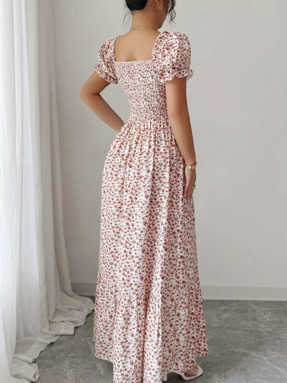 Floral Print Puff Sleeve Maxi Dress, image 5