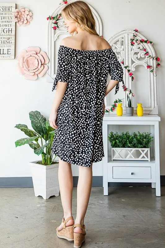 Full Size Short Sleeve Off Shoulder Animal Mini Dress Plus Size, image 2