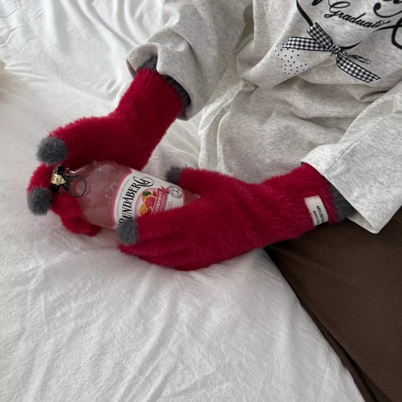 Warm Plush Contrast Knitted Gloves, image 6