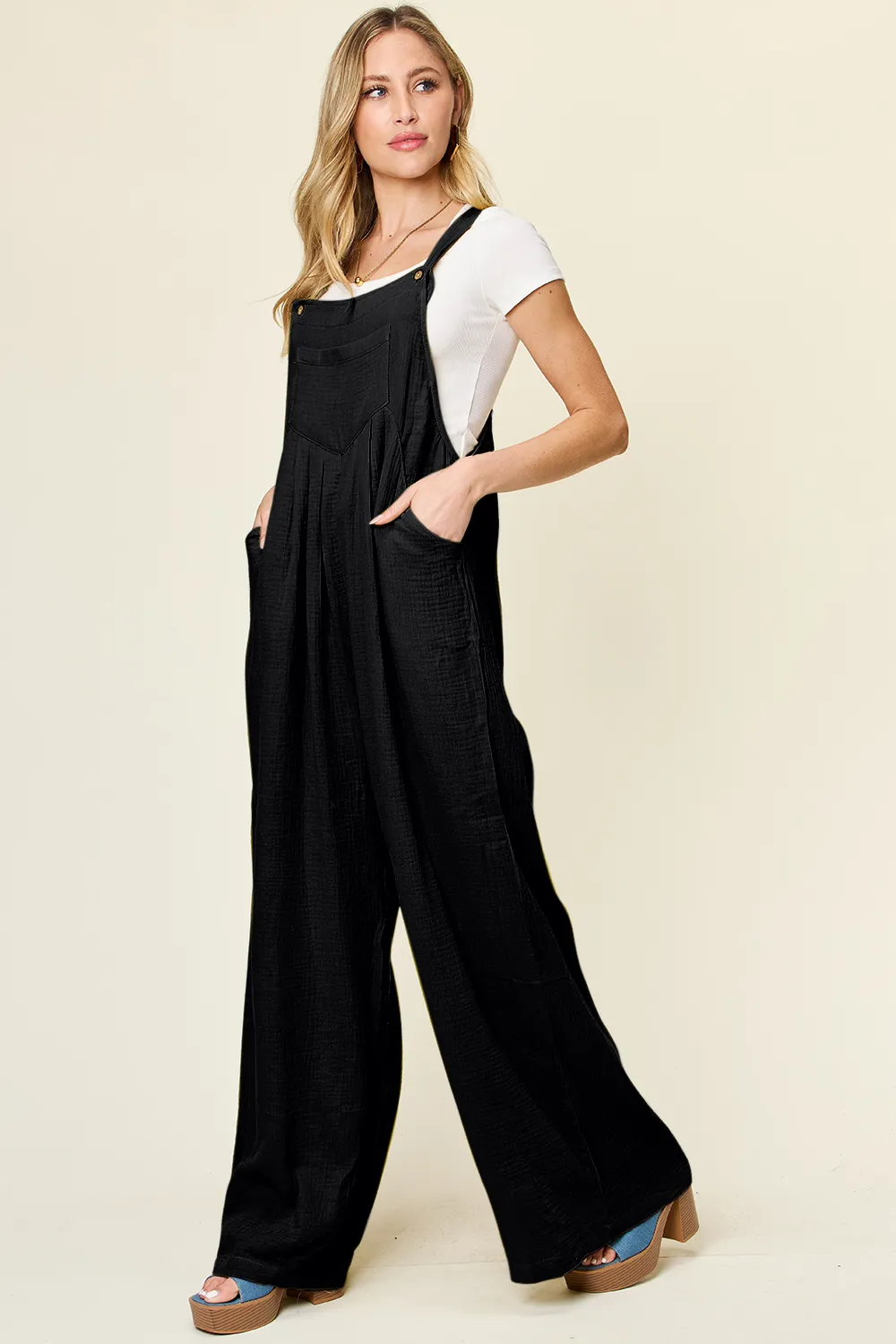 Full Size Texture Wide Strap Wide Leg Overall, image 2