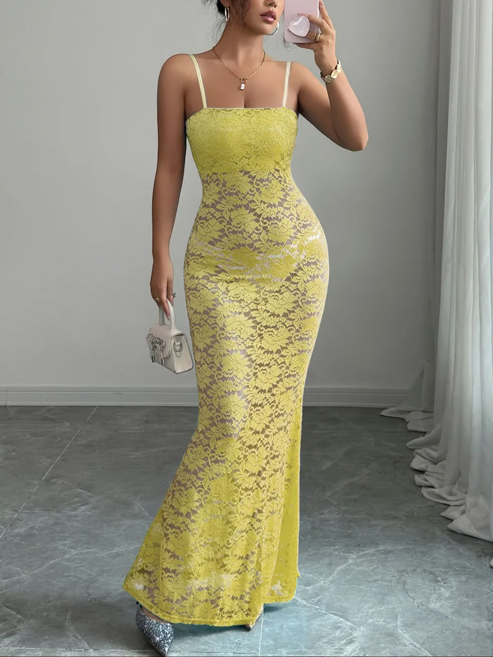 Lace Square Neck Maxi Cami Dress, image 8