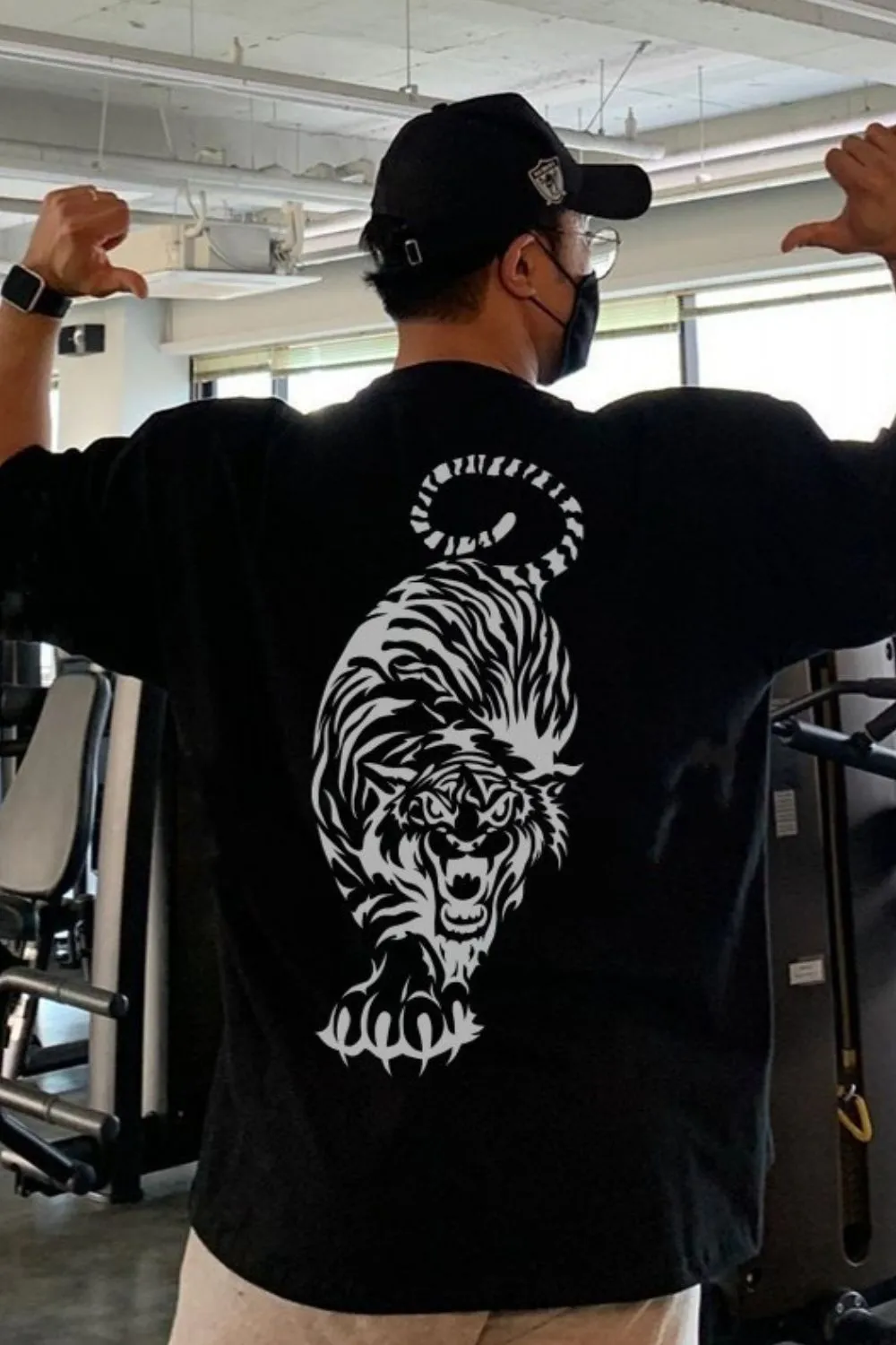 Men's Plus Size Tiger Round Neck Short Sleeve T-Shirt, image 2
