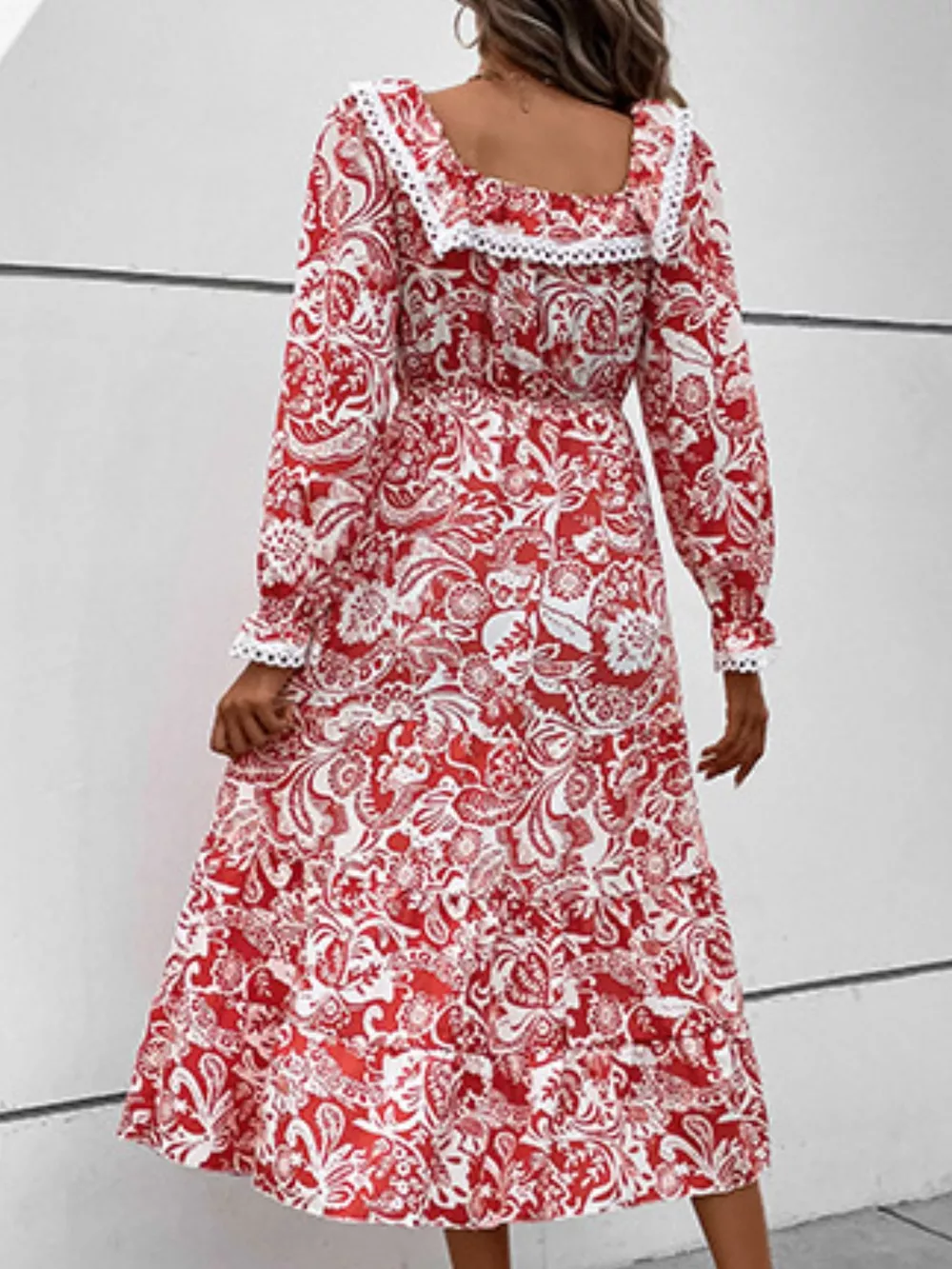 Printed Square Neck Long Sleeve Dress, image 3