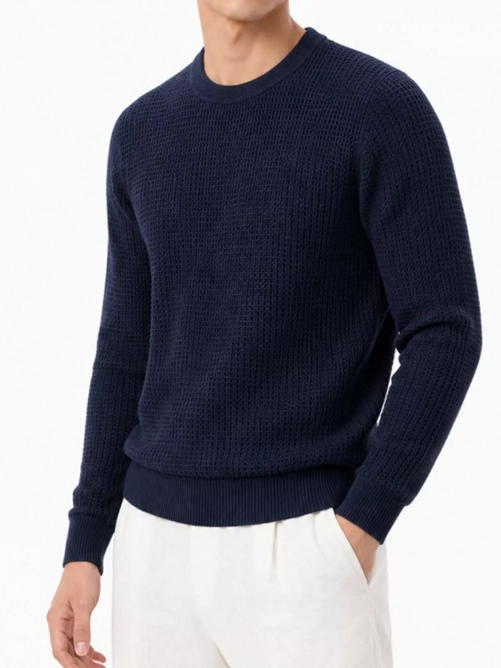 Men's Plus Size Waffle-Knit Crew Neck Knit Top, image 6