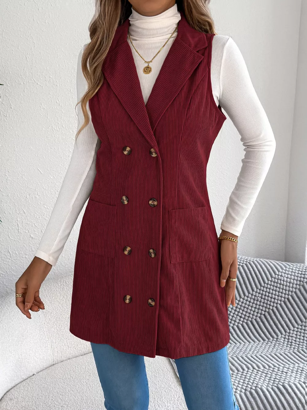 Double-Breasted Long Vest Coat, image 9