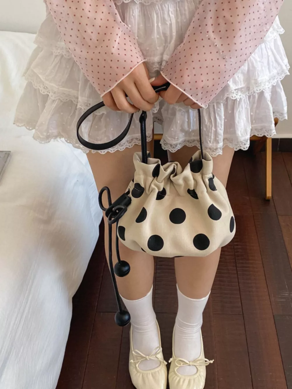 Polka Dot Drawstring Crossbody Bag, image 5