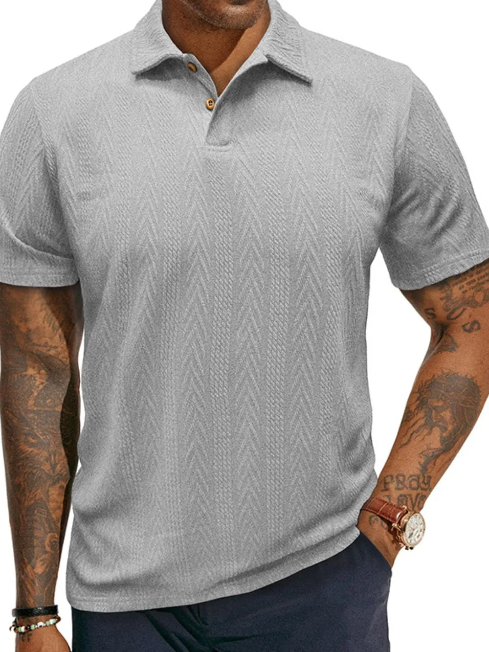 Men's Classic Chevron Textured Polo Shirt, image 3