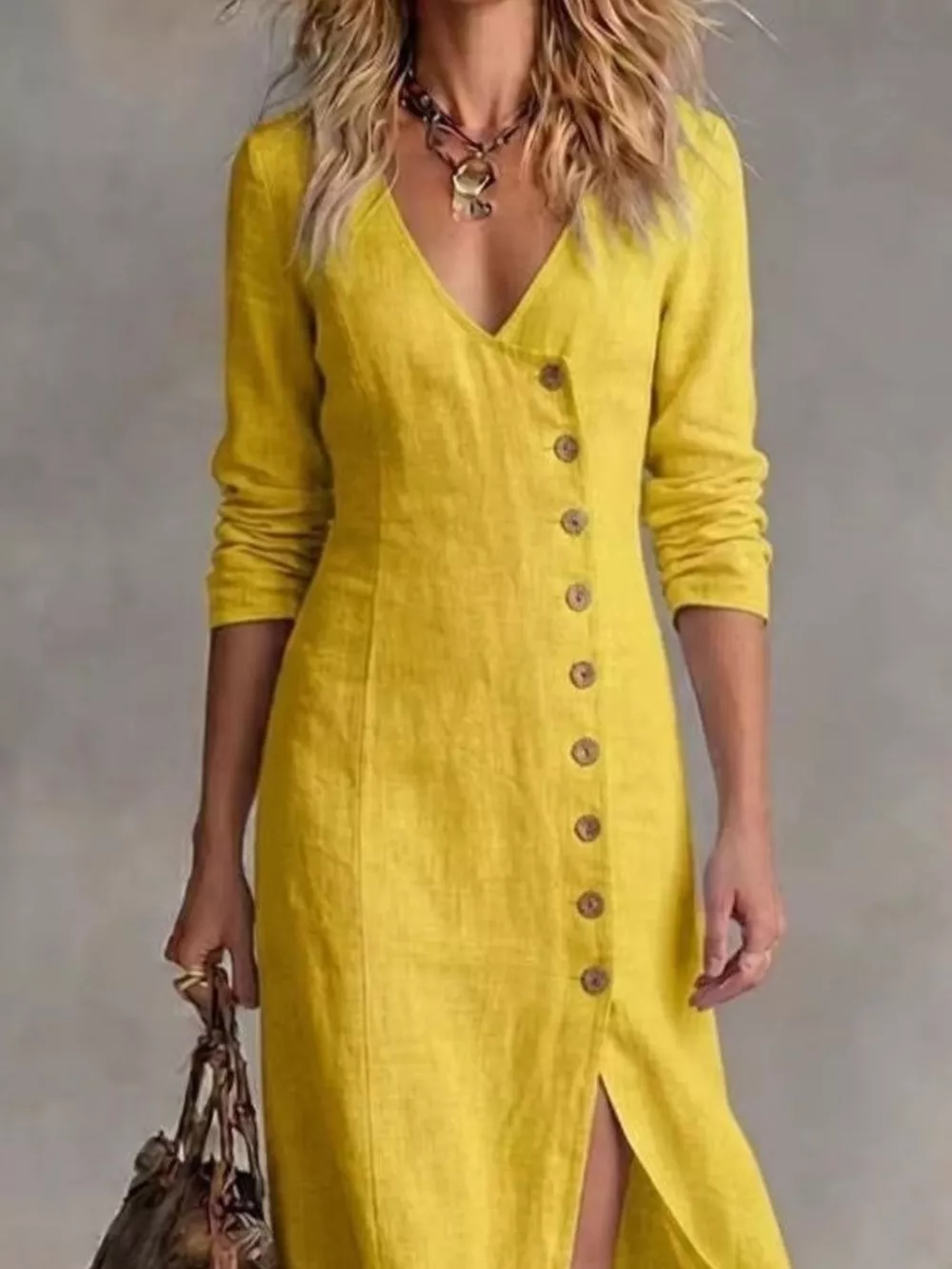Full Size Button Front Slit Maxi Dress Plus Size, image 8