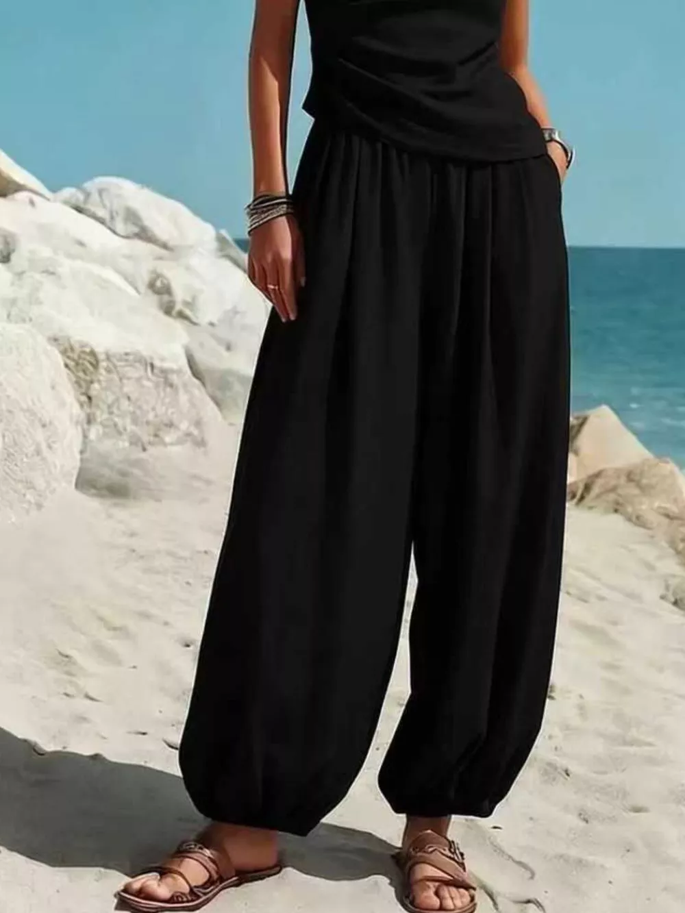 Full Size One-Shoulder Top and Wide Leg Pants Set Plus Size, image 5