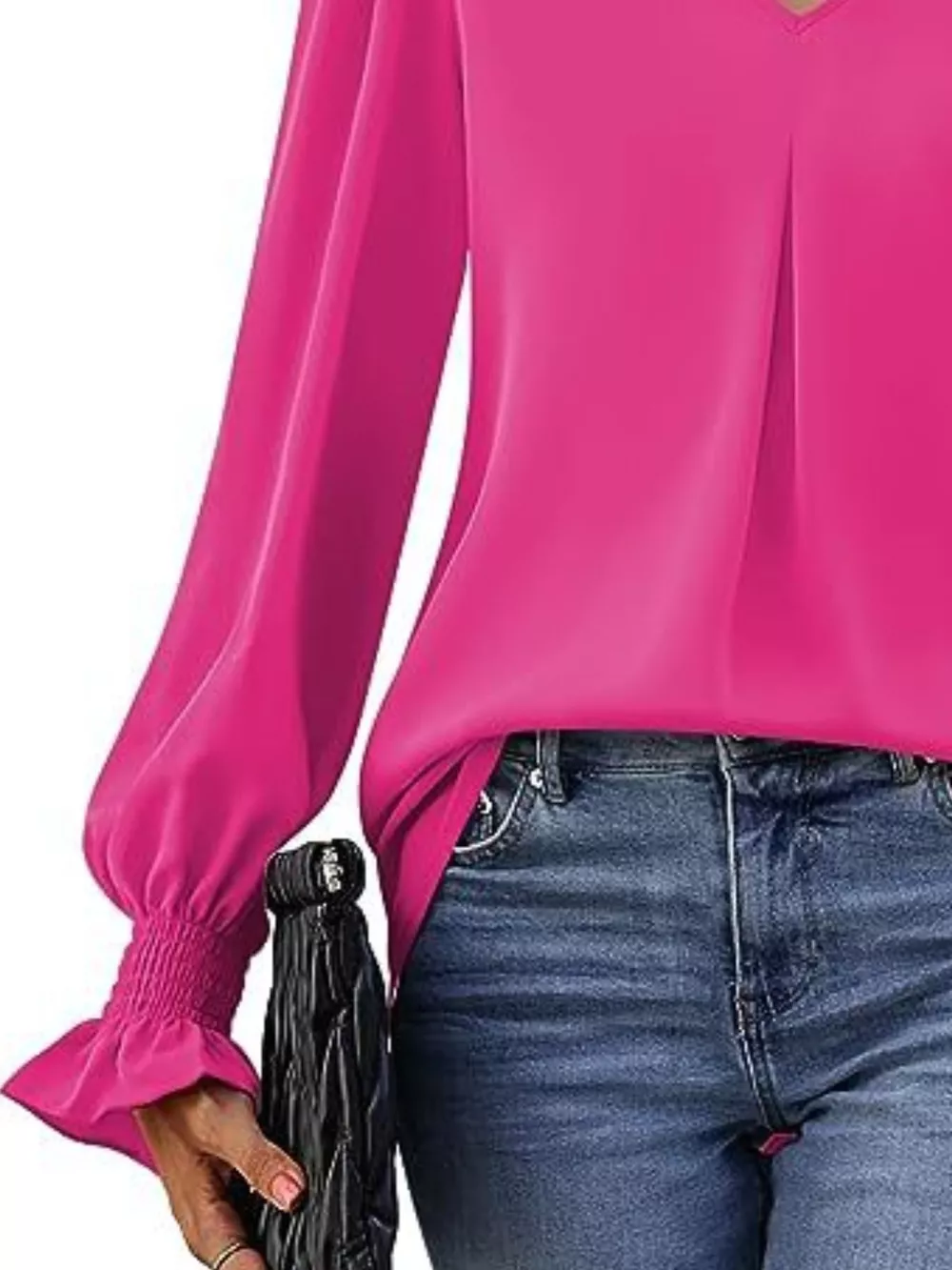 V-Neck Long Sleeve Ruffle Cuff Blouse, image 33