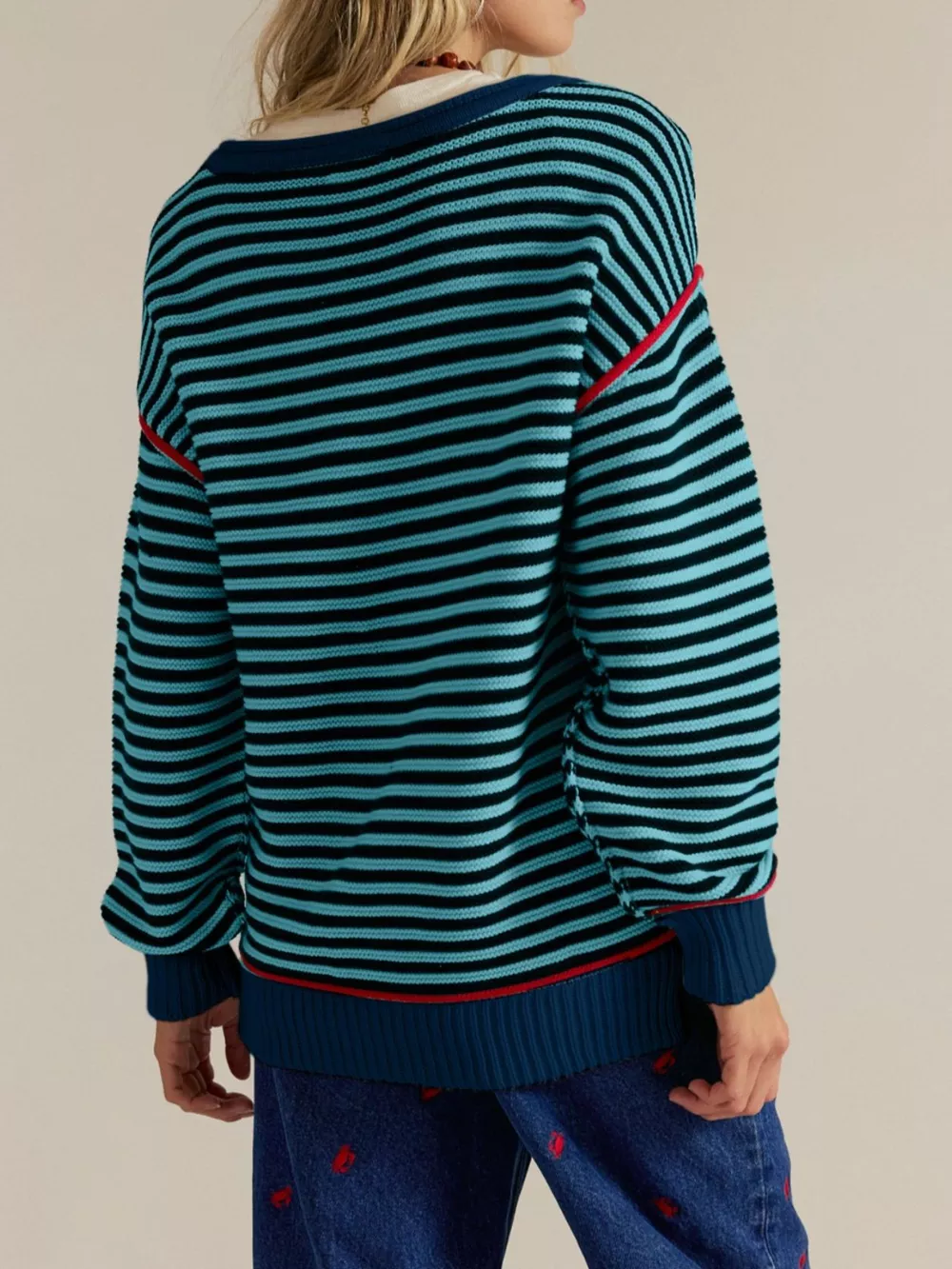 Striped Round Neck Long Sleeve Sweater, image 5