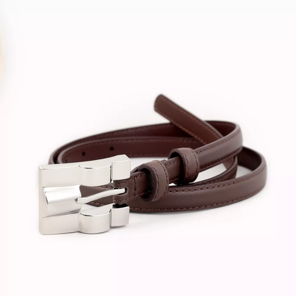 Skinny Leather Belt with Silver Buckle, image 6