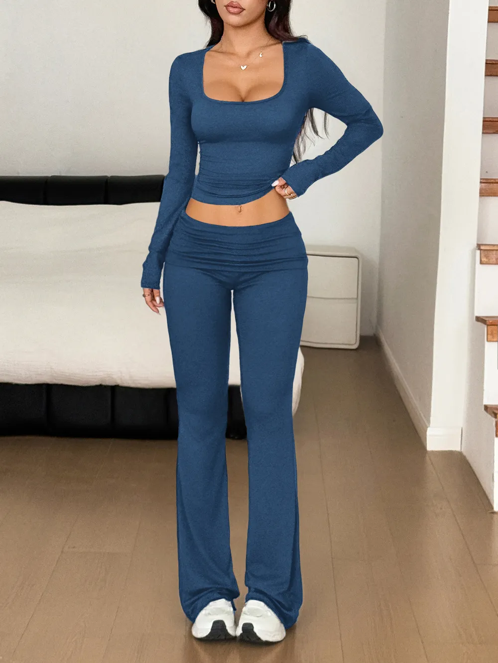 Long Sleeve Crop Top and Bootcut Pants Set, image 3
