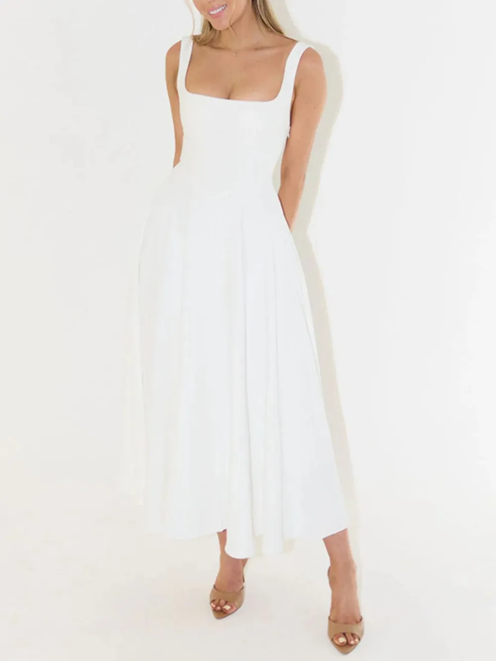Square Neck Sleeveless Midi Dress, image 5