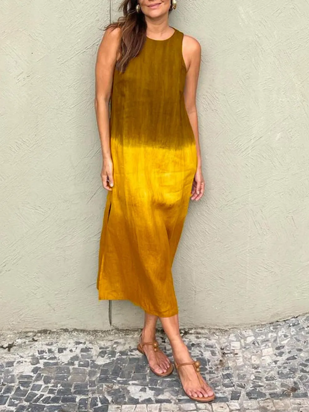 Full Size Sleeveless Gradient Tank Midi Dress Plus Size, image 5
