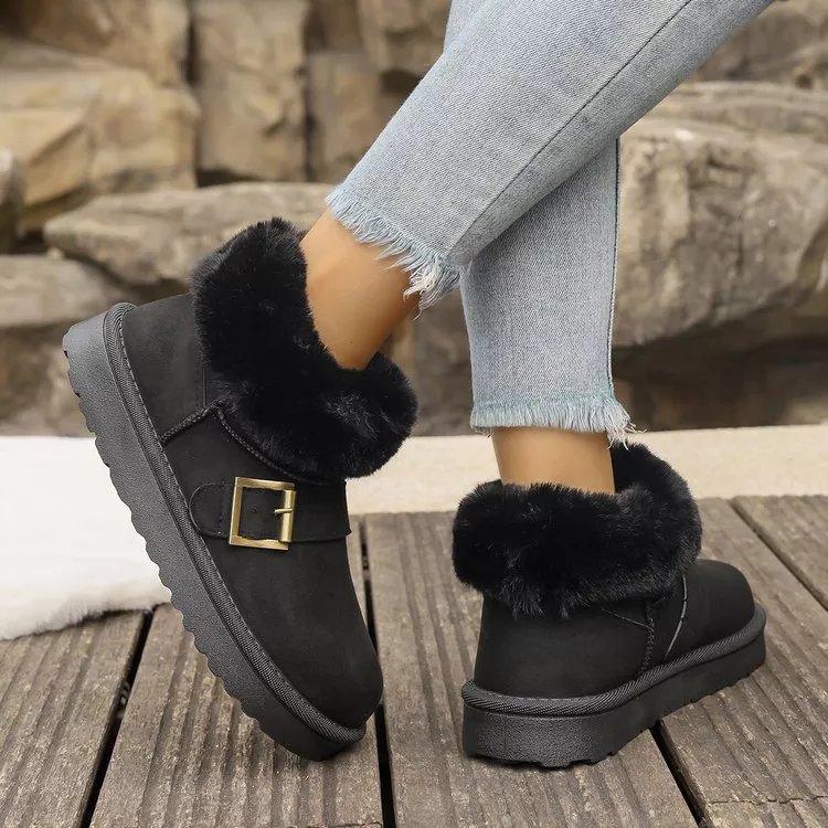 Fuzzy Trim Buckle Accent Winter Boots, image 2
