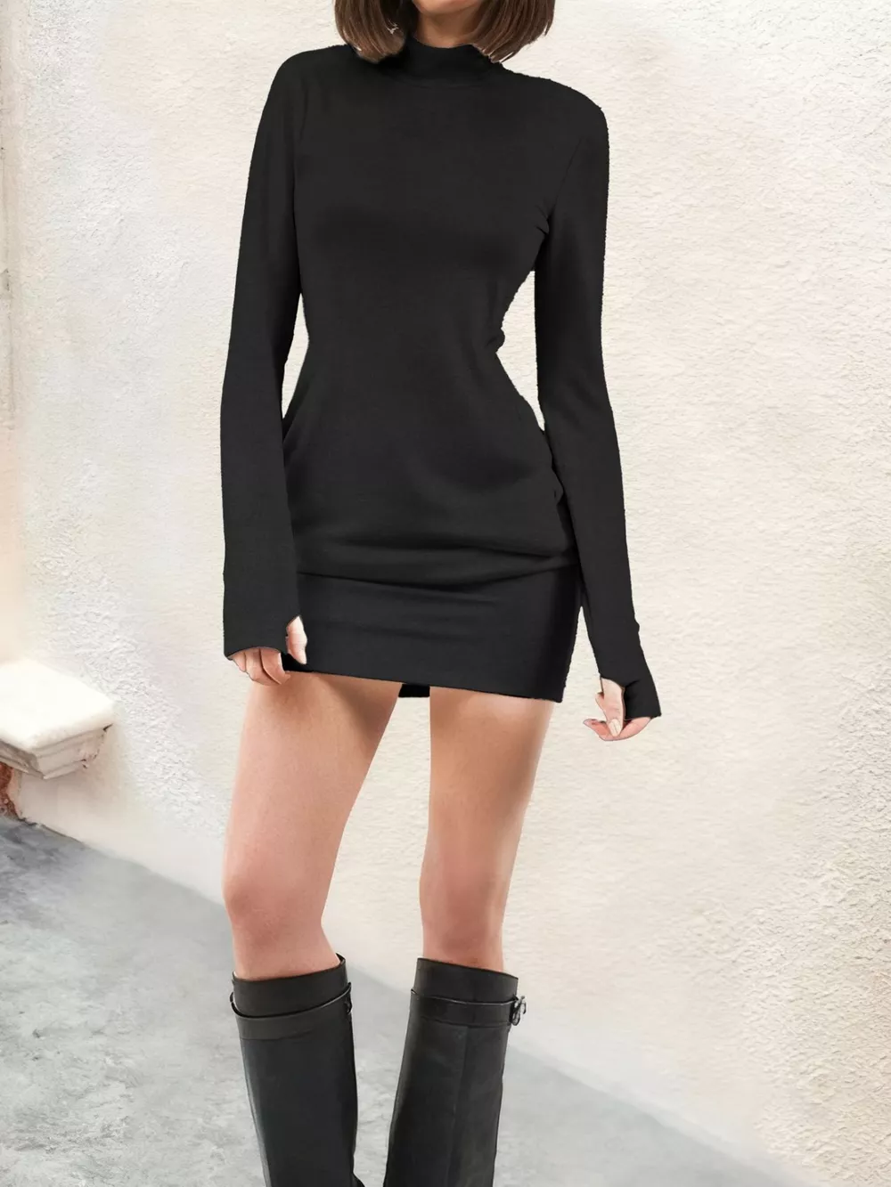 Turtleneck Long Sleeve Mini Dress with Pockets, image 6