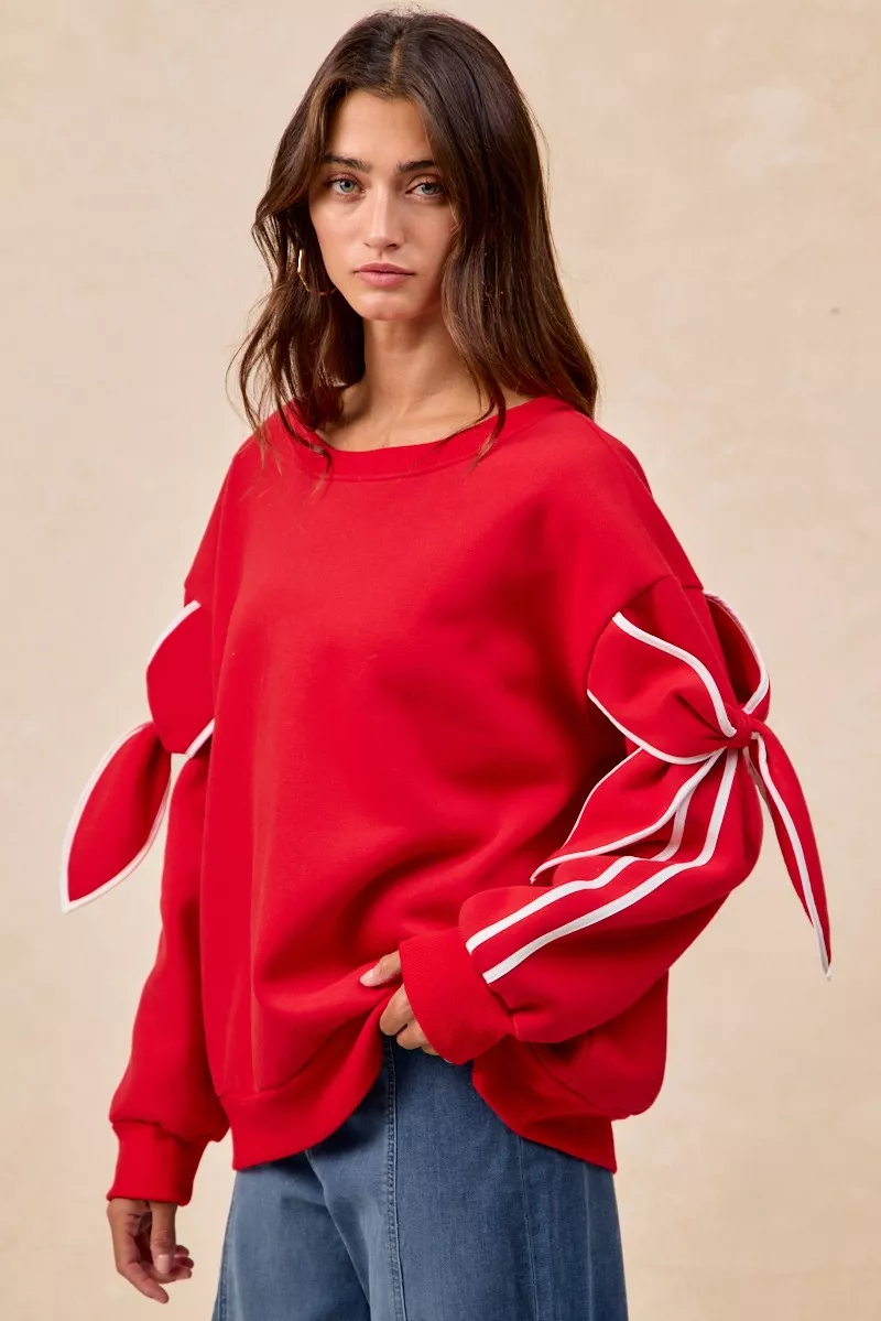 Bow Detail Sleeves Fleece Sweatshirt, image 6