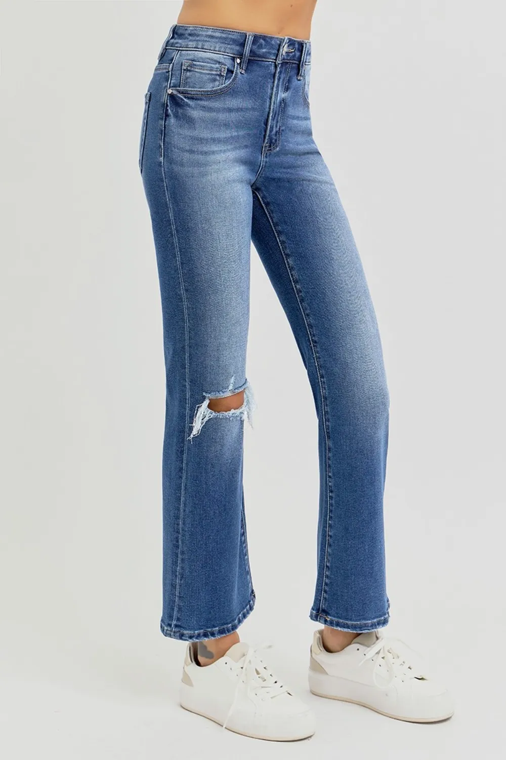 Full Size Distressed High Rise Crop Flare Jeans, image 3