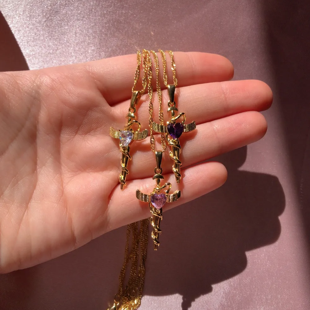 Copper Zircon Cross Pendant Necklace, image 3