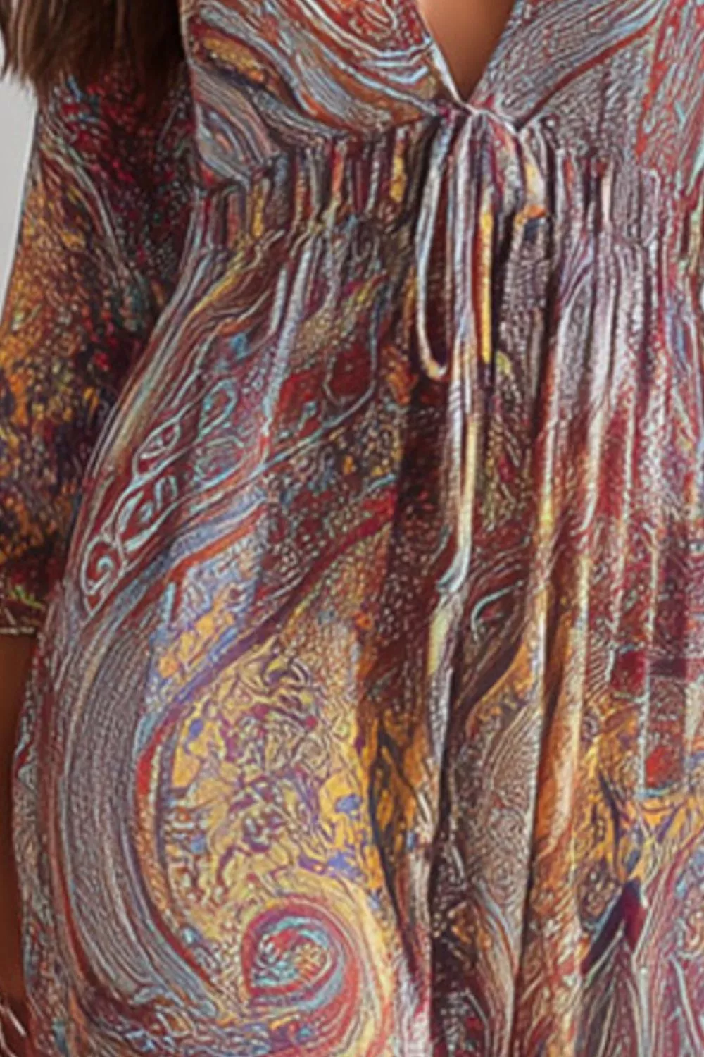 Paisley Print V-Neck Long Sleeve Maxi Dress, image 2