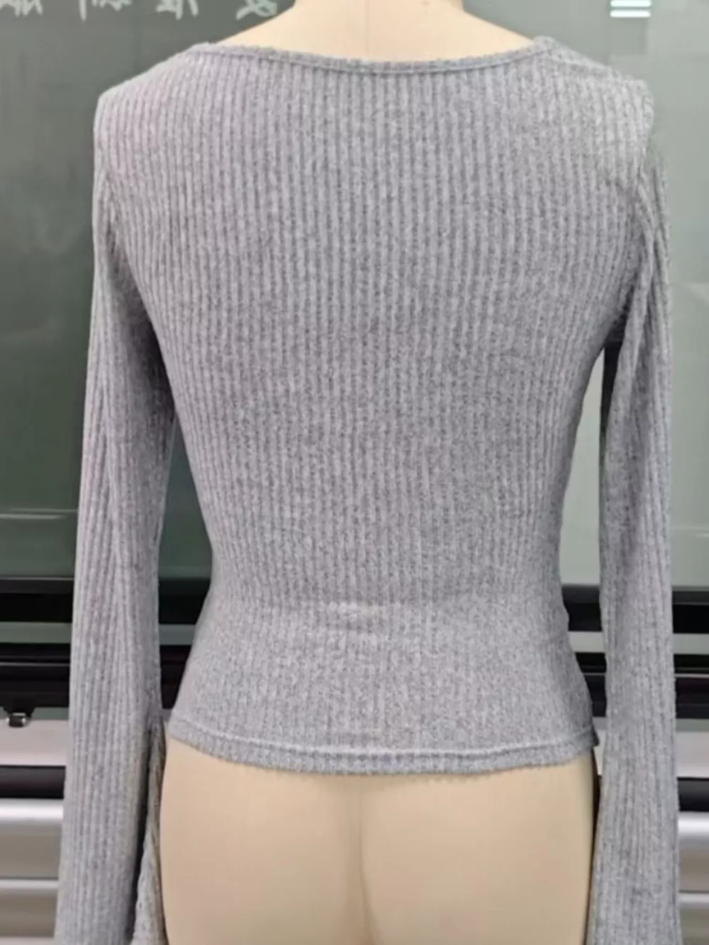 Off-Shoulder Bell Sleeve Ribbed Blouse, image 12