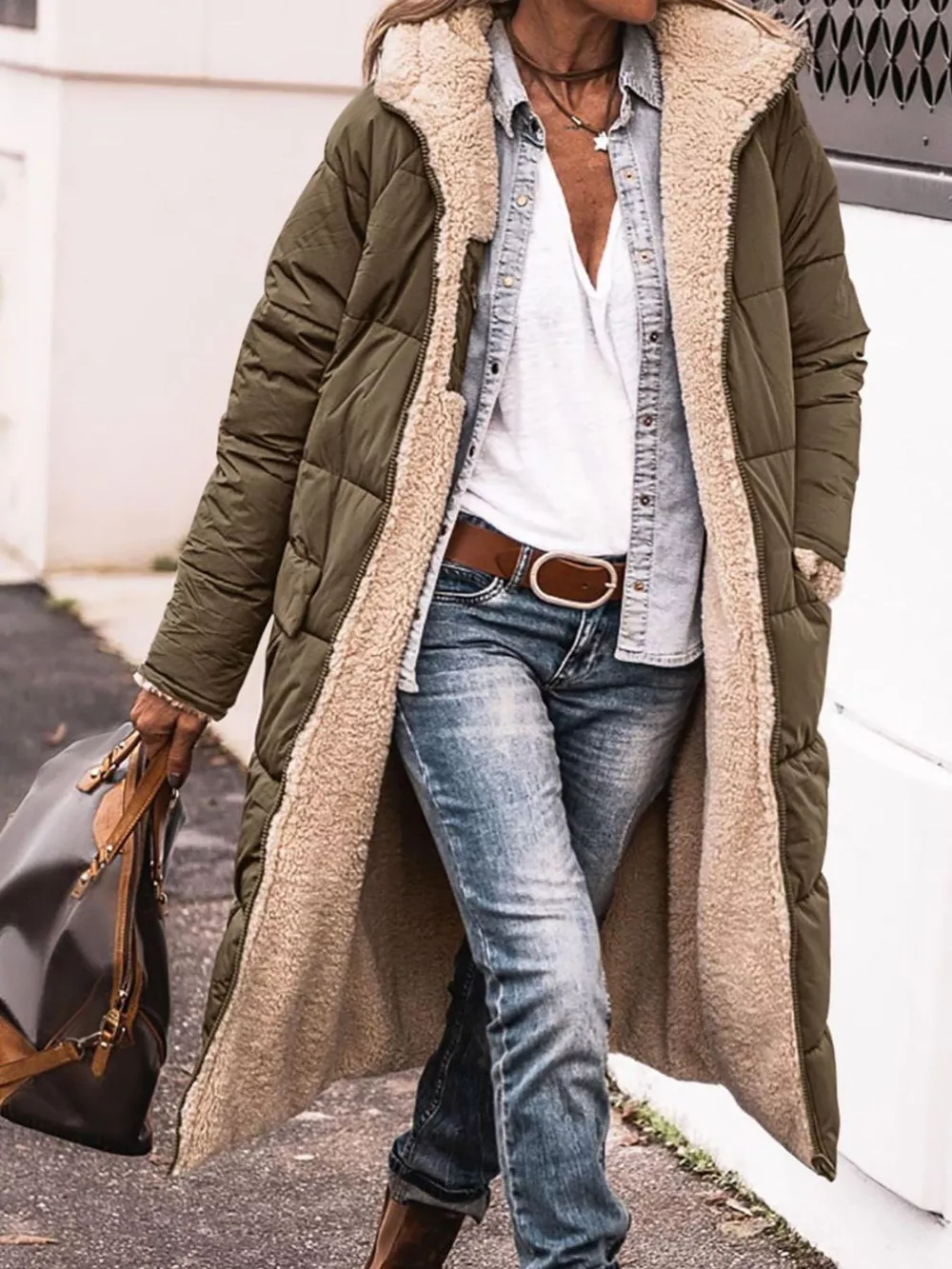 Full Size Longline Sherpa-Lined Hooded Outerwear Plus Size, image 10